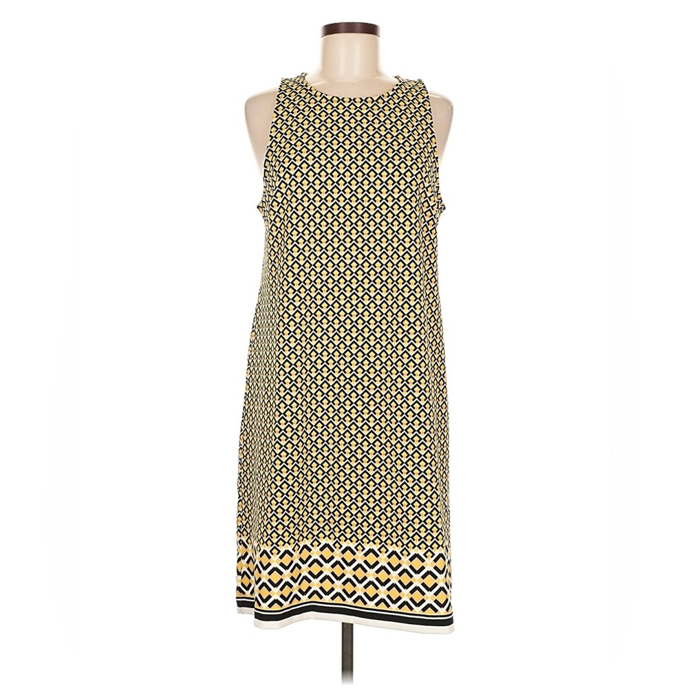 Banana Republic Geometric Black and Yellow Midi Casual Dress Dress Size :XL
